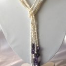 48""natural mini pearl with purple crystal necklace