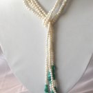 48""natural mini pearl with turquoise necklace