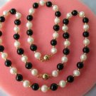 exquisite 18''/7.5"" white pearl /black agate set