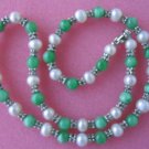 graceful 17.5"" white pearl green jade w/septa necklace