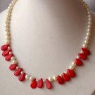 graceful 17.5"" white pearl with coral necklace