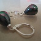 Stunning S925 11*14mm black shell drop pearl earring