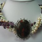 18-20"" 6-strand multicolor pearl with agate pendant