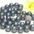 $4900 Amazing 10.5-11mm round black pearls Necklace