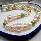 10MM-14MM L.MULTI-COLORS SEA SHELL PEARL NECKLACE 925S