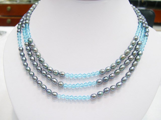 16''-18'' 3row silver Cultured Pearl&crystal Necklace