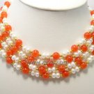 Beautiful 4-row Cultured Pearl & Jade Necklace