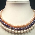 CHarming 3row 6-7mm multicolor cultured pearl necklace