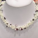 CHarming 3rowS 6-7mm white cultured pearl necklace 925S
