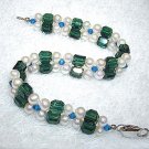 Charming 2rows white cultured pearl & crystal bracelet