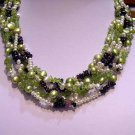 Charming 6rows Cultured Pearl & Garnet NECKLACE 925s