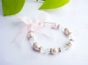 ELEGANT PINK SOUTH SEA SHELL PEARL & CRYSTAL BRACELET