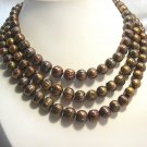 EXCELLENT 3Rows Cultured Pearl Necklace 925S