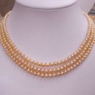 EXCELLENT 3rows pink Cultured Pearl Necklace 925s