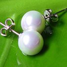 Excelent 10mm white sea shell PEARL Earring 14K