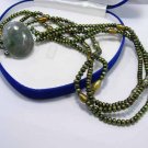 Excelent 3row Green Cultured Pearl NECKLACE & Jade