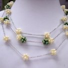 Unique 16'' white or green pearl ball Necklace