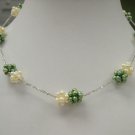 Unique 16'' 1row little white_green pearl ball Necklace