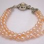 beautiful 3rows 7.5'' pink Cultured Pearl Bracelet