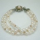 beautiful 3rows 7.5'' white Cultured Pearl Bracelet