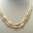 charming 16-17'' 2row white pink cultured pearl Necklace