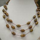 stylish 17-19'' 3rows Coffee cultured pearl silk Necklace