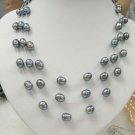 stylish 17-19'' 3rows Grey cultured pearl white silk Necklace