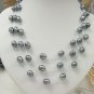 stylish 17-19'' 3rows Grey cultured pearl white silk Necklace