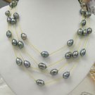 stylish 17-19'' 3rows Grey cultured pearl yellow silk Necklace
