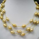 stylish 17-19'' 3rows champagne cultured pearl silk Necklace