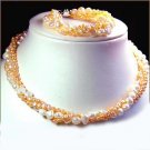 unique 3rows White PINK Genuine Cultured Pearl Necklace