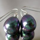 Beauty 10x15mm black shell pearl earring-silver hook