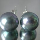 Beauty 12mm black Seashell pearl silver stud earring