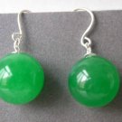 Beauty 12mm green round jade silver hook dangle earring