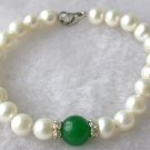 Beauty 7.5'' 7-8mm white pearl green jade bracelet