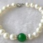 Beauty 7.5'' 7-8mm white pearl green jade bracelet