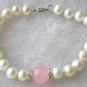 Beauty 7.5'' 7-8mm white pearl pink jade bracelet