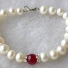 Beauty 7.5'' 7-8mm white pearl red jade bracelet