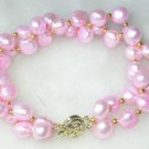 Beauty 7.5'' double 8-9mm baby pink pearl bracelet-9K clasp