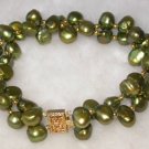 Beauty 7.5'' double 8-9mm bottle green pearl bracelet