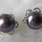 Beauty 8.5mm black FW pearl flower earring