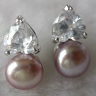 Beauty 8mm lavender FW pearl heart rhinestone earring