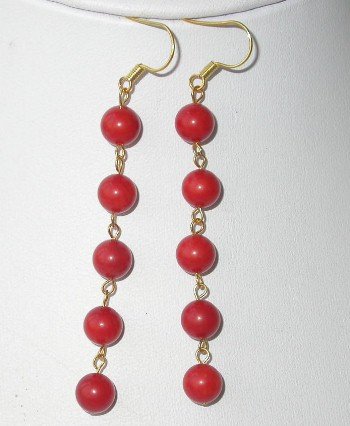 Gorgeous 8mm red round coral dangle earring
