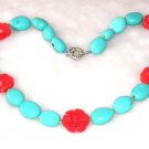 Graceful 18.5'' 10x15mm blue turquoise red coral necklace