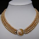 6-7MM 3 Strings Fresh Water Pearls Necklace-Champagne