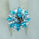 Rhinestone ring flower blue