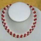 BEAUTIFUL 2 COLORS RED CORAL & WHITE PEARL NECKLACE