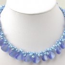 Beautiful 2 Strands Blue FW Pearl & Blue Opal Necklace