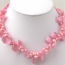Beautiful 2 Strands Pink FW Pearl & Pink Opal Necklace