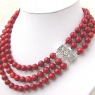 Beautiful 3 Strands Red Coral Necklace S925 Clasp